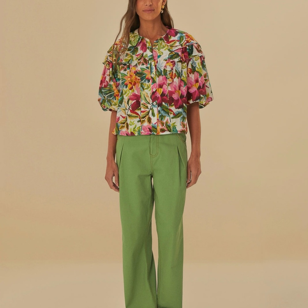 FARM Rio NWOT High Waist Pleat Wide Leg Pants Green Size 29